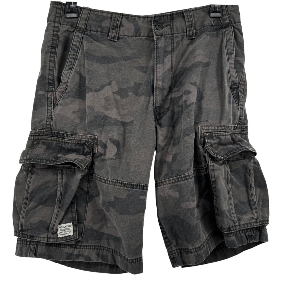 Signature by Levi Strauss Men Camo Cargo Short Gray Black 32 (33) Utility Skater